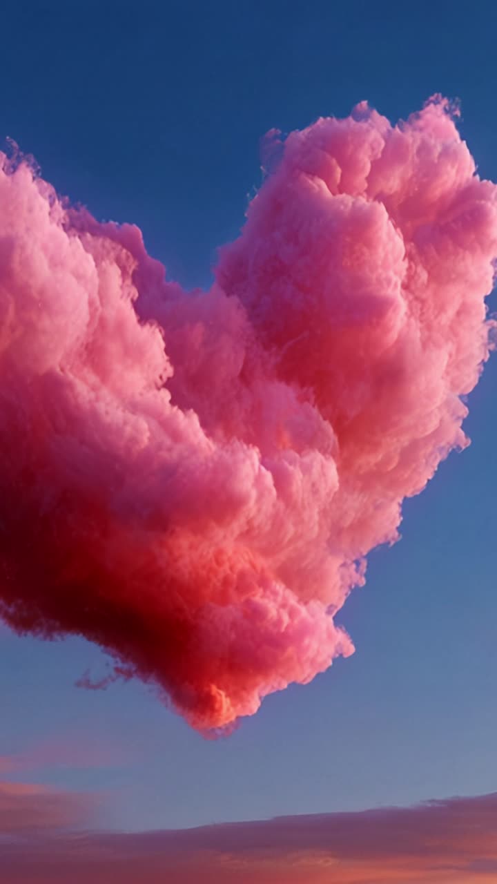A Stunning View of a Heart-Shaped Pink Cloud Against a Vibrant Blue Sky During Sunset Capturing the Essence of Love and Nature's Beauty