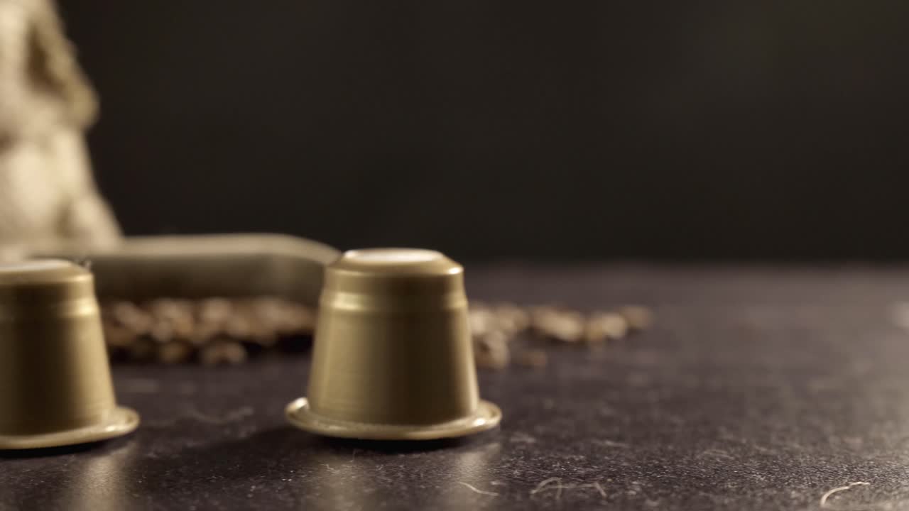 Coffee Capsules and Roasted Beans with Green Screen Placeholder