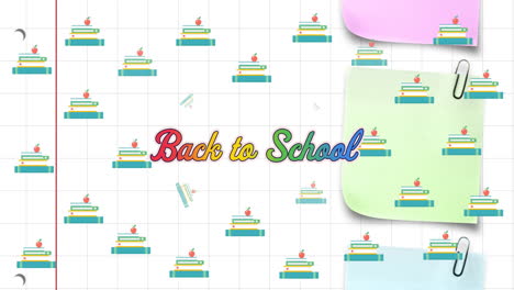 animation of back to school text over school icons