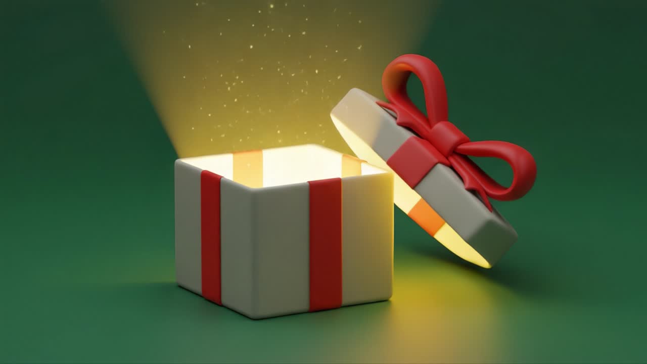 A Magical Gift Box Emitting Lights and Sparks: The Enigmatic Charm of Surprise Unveiled from a Beautifully Wrapped Present