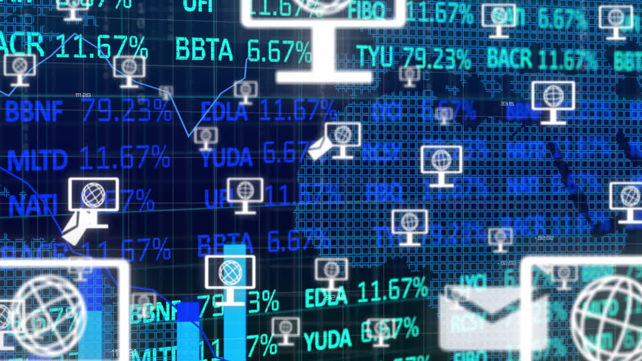 세계 지도를 통해 연결 및 데이터 처리의 애니메이션