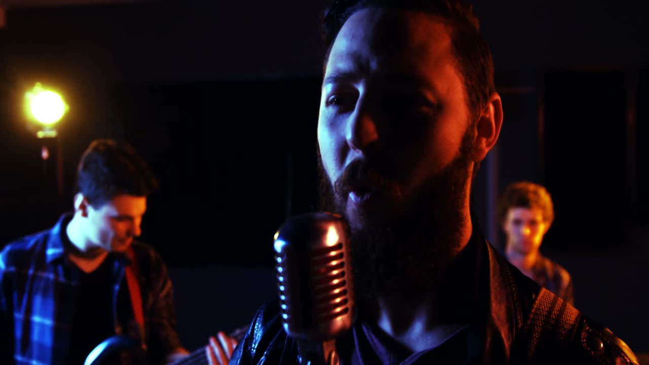 Band performing in studio