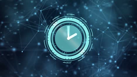 animación del reloj con una red de conexiones sobre fondo negro