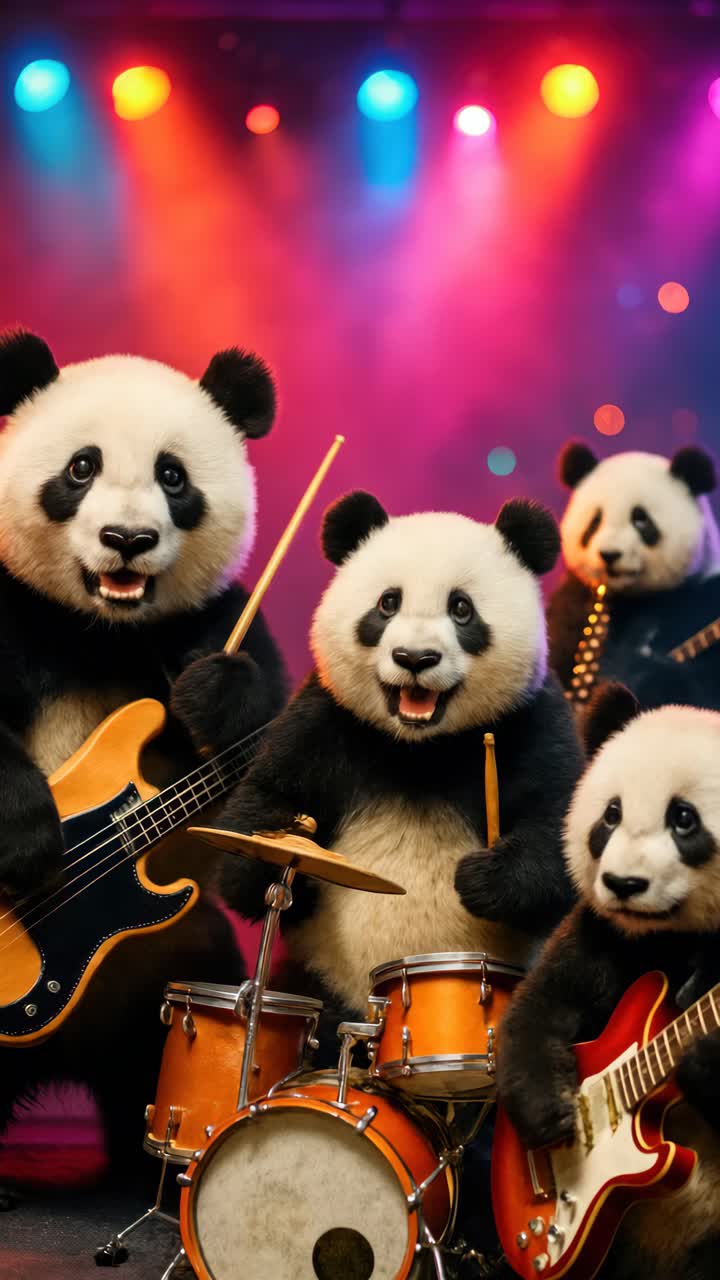 Video dal concept vivace con panda nei panni di una rock band. Girato da una bassa angolazione, luci colorate sul palco