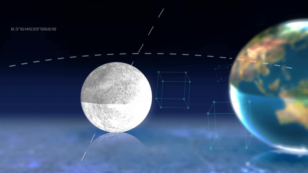 Animation of moon, globe and sun in space