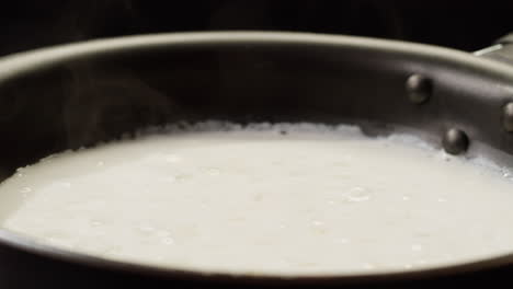 cooking with milk in a pan
