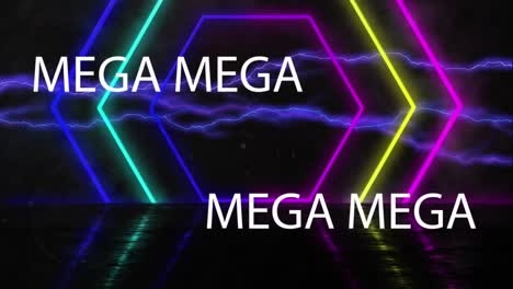 animation of meg sale text over shapes on black background