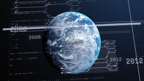 Animation-of-interface-with-data-processing-against-spinning-globe-in-space