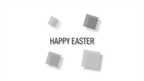 happy easter greeting card white rectangle with black border, grey square, and happy easter in white letters