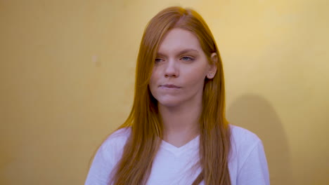 Portrait-Of-Young-Redhead-Woman-Thinking-About-Something-Happy,-Smiling-Satisfied,-Having-Good-Ideas