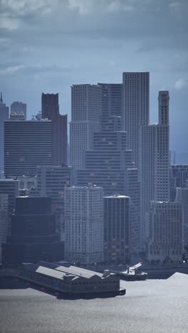 aerial view of a city skyline with skyscrapers