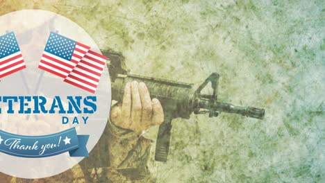 animation of veterans day text over american soldier