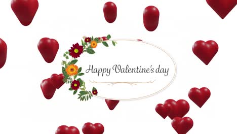 Animation-of-happy-valentine's-day-text-over-red-hearts-on-white-background
