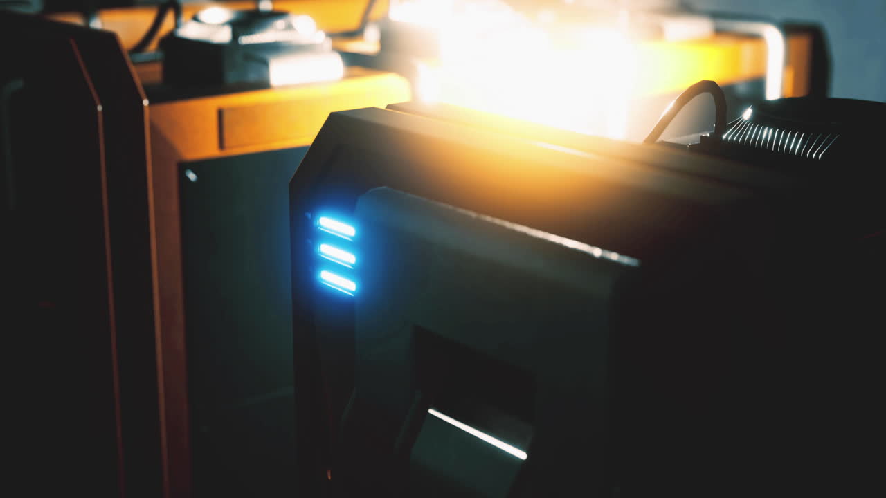 Futuristic technology showcasing glowing device in a darkened environment