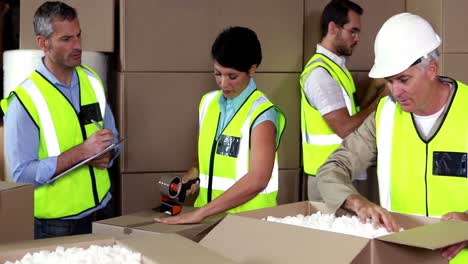 equipo de operativos de almacén trabajando juntos