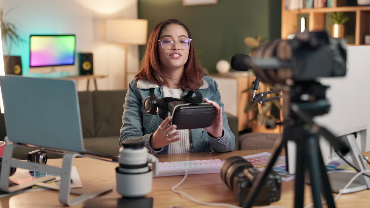 Woman showing a VR headset