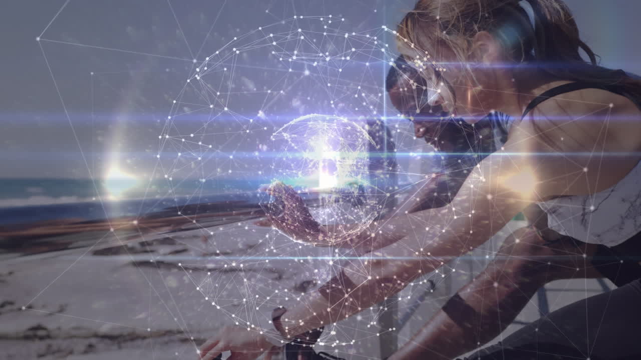 анимация глобуса соединений над парой, растягивающейся на открытом воздухе