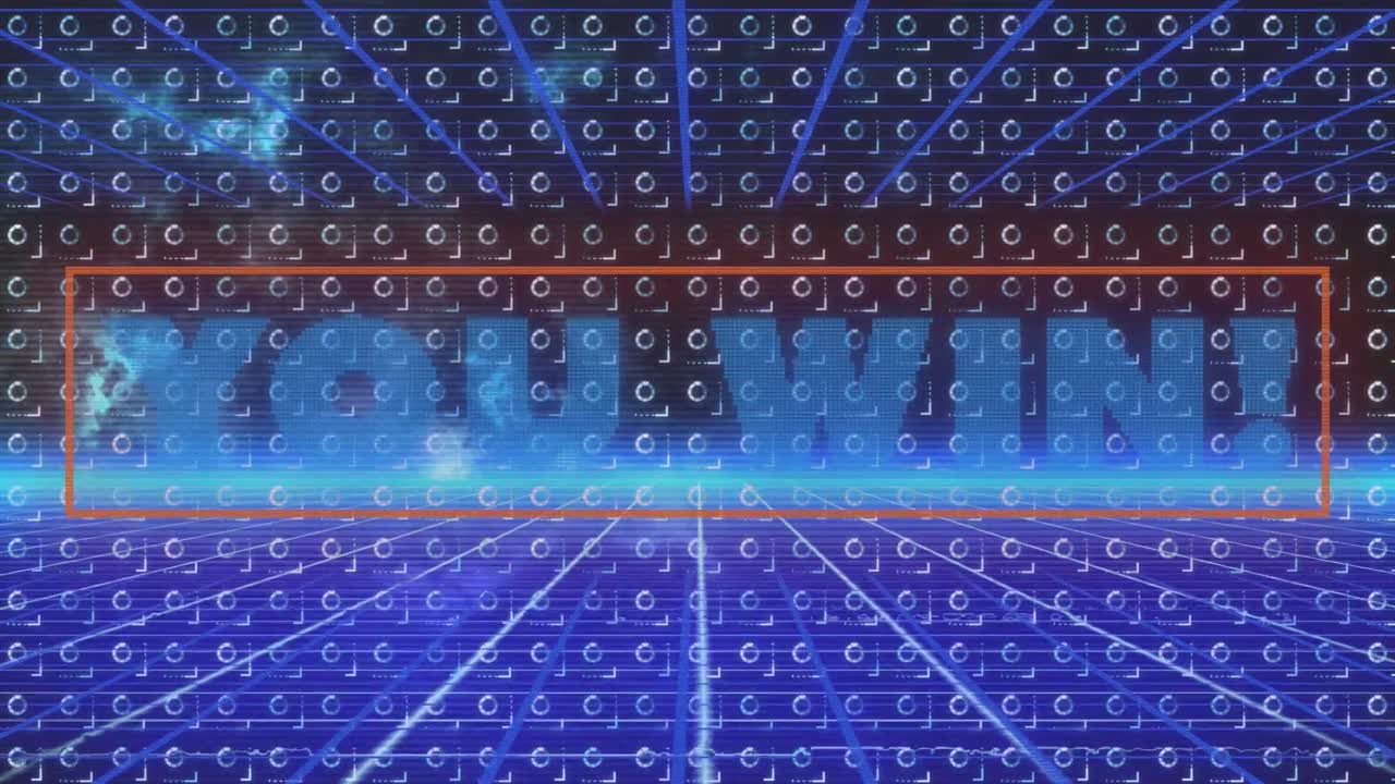 animación de usted ganar texto sobre líneas blancas y formas en fondo negro