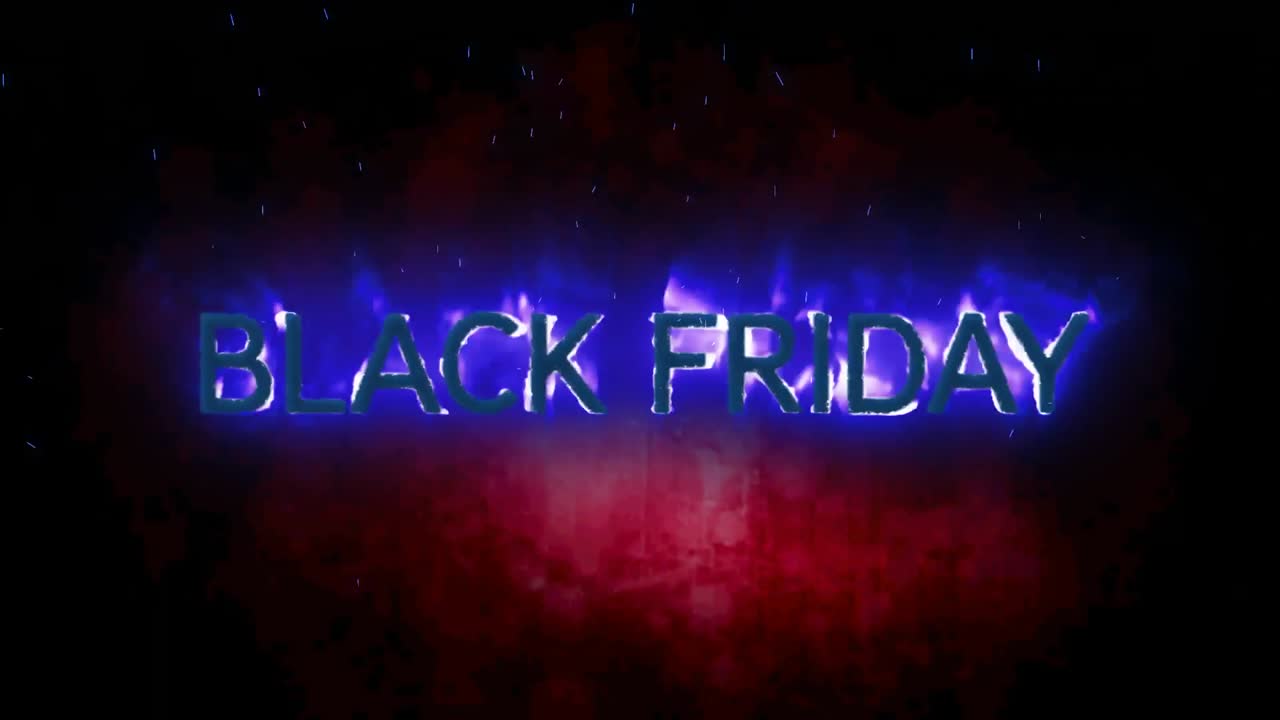 검은 배경 위에 불타는 불꽃에서 블랙 프라이데이 텍스트의 애니메이션