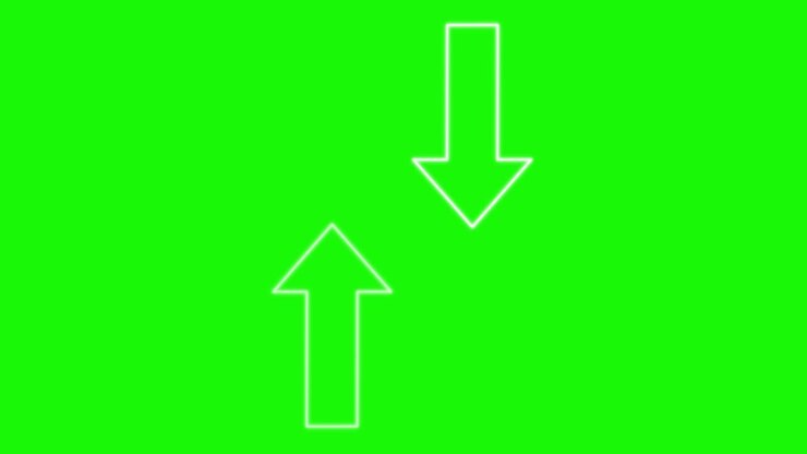 Outlined arrows animate upward and downward in sync, with smooth transitions on vivid green backdrop