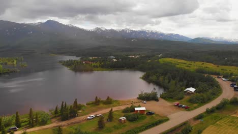 4K-Drone-Video-of-Mountains-around-Otto-Lake-near-Healy,-Alaska-on-Sunny-Summer-Day