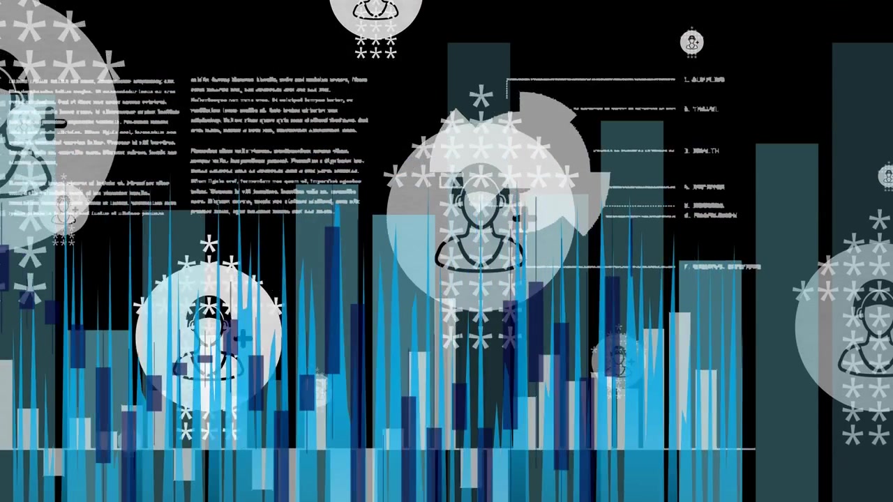 Animation of data processing over black background