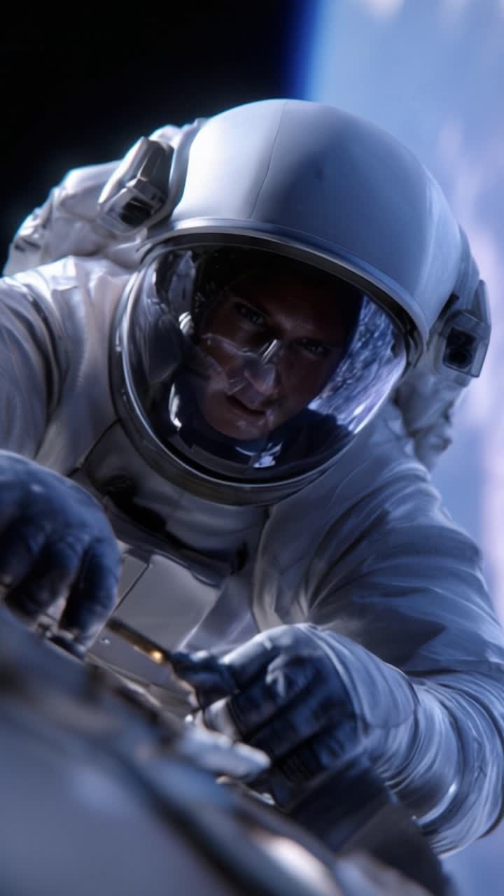 Astro Engineer Performing Spacewalk Tasks in Low Earth Orbit, Focused on Equipment Maintenance While Surrounded by Vastness of Outer Space