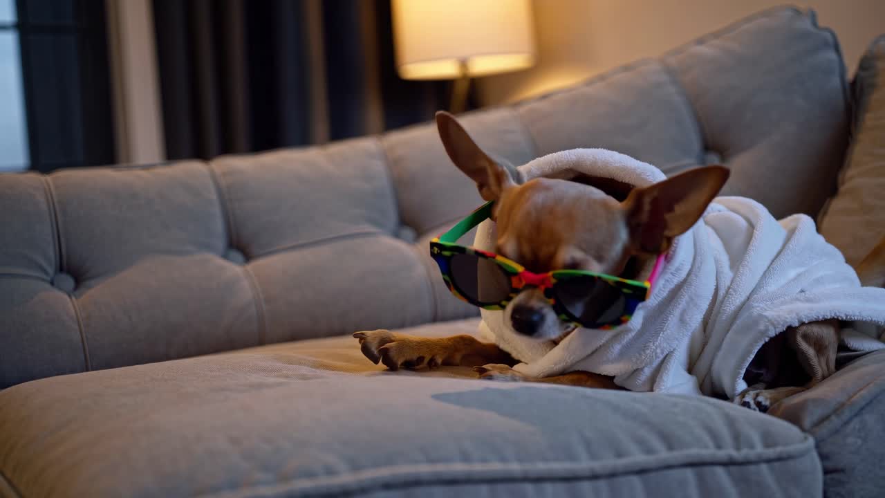 Chihuahua in a Robe and Sunglasses