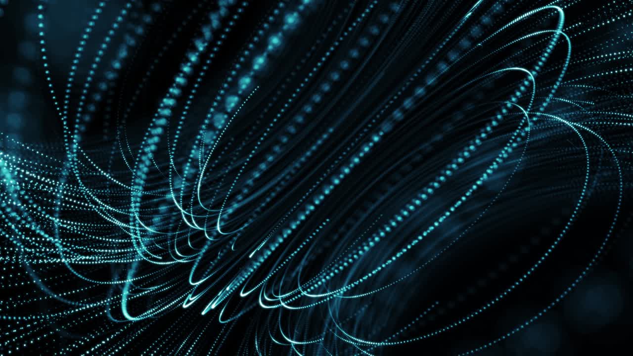 líneas de puntos giratorios sobre un fondo negro.