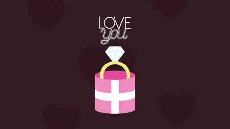 tarjeta animada del día de san valentín con anillo en regalo