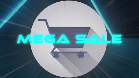 animation of mega sale text and shapes on black background