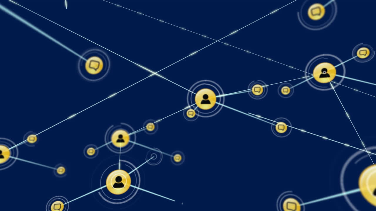 Animation of network of connections with icons and text