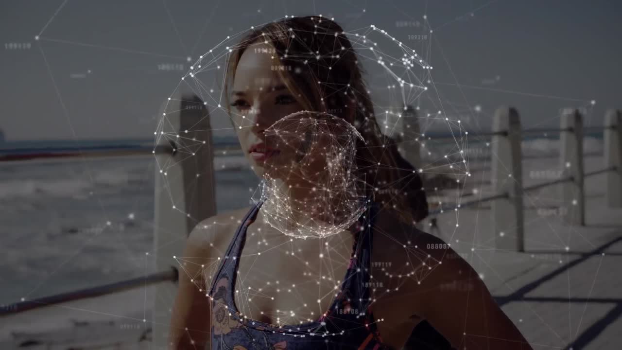 animación del globo de conexiones sobre la pareja corriendo al aire libre