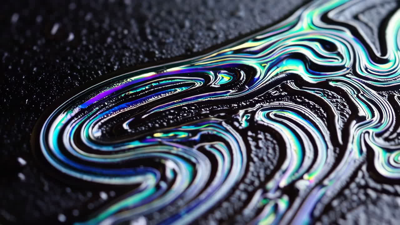 Abstract Iridescent Swirls on Dark Surface