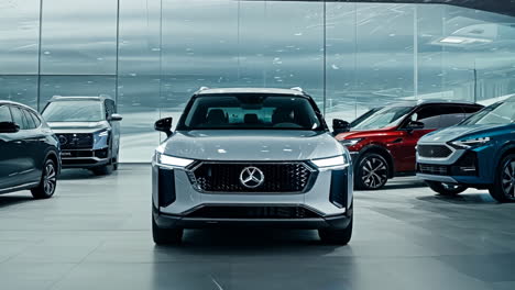 modern suv showcase at an automotive exhibition in a spacious display area