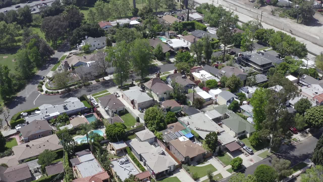 Universal City housing in residential neighborhood suburb, Los Angeles, aerial view