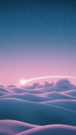 starry night landscape with pink clouds