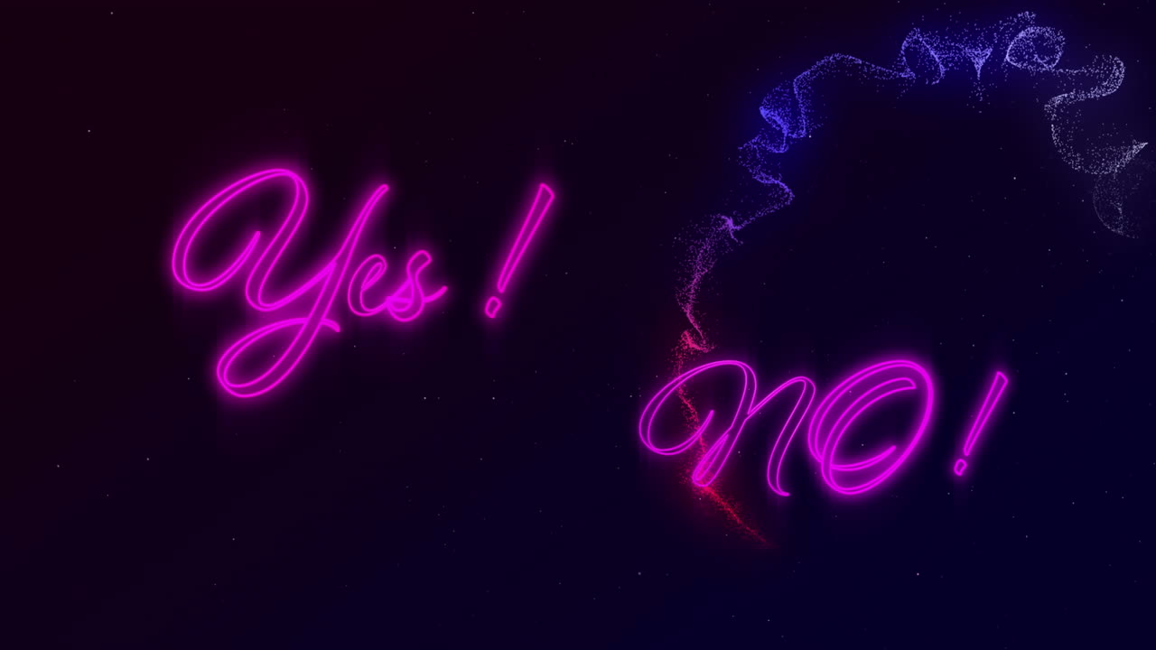 animación de las palabras sí y no en neón rosa con rastros de vapor rojos y azules sobre fondo negro