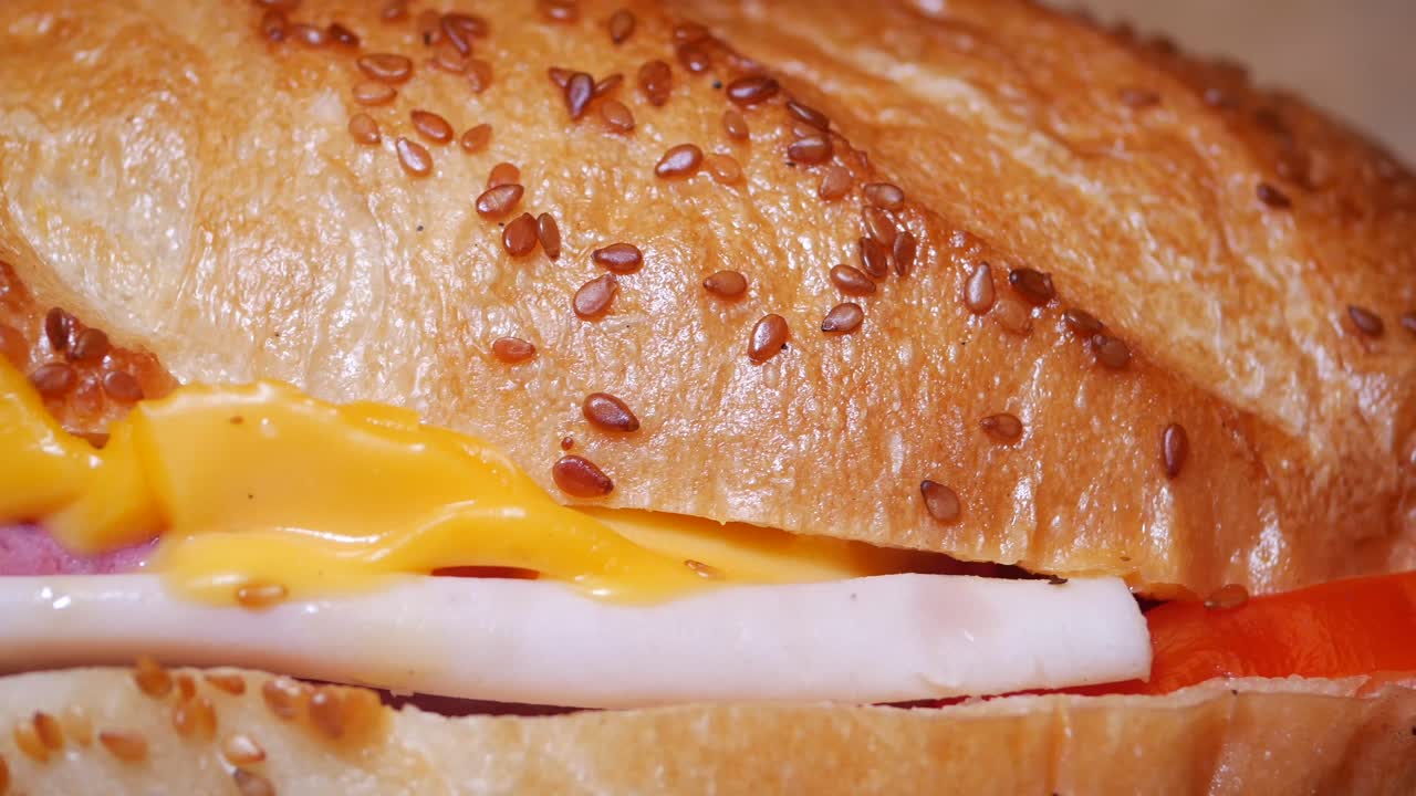 Close-up of a Cheese and Ham Sandwich