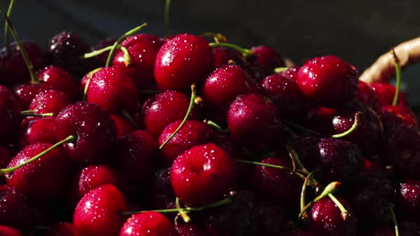 Cerezas-Frescas-Dulces-Con-Gotas-De-Rocío,-4k