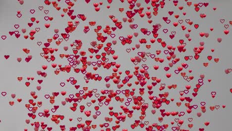 animation of multiple red hearts floating on grey background