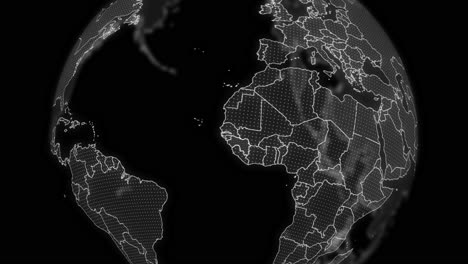 guinea country alpha for editing data analysis technology globe rotating, cinematic video showcases a digital globe rotating, zooming in on guinea country alpha for editing template