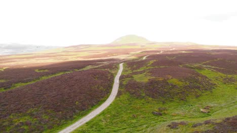 straße schlängelt sich durch lomond hills moorland in schottland, drohnenaufnahme