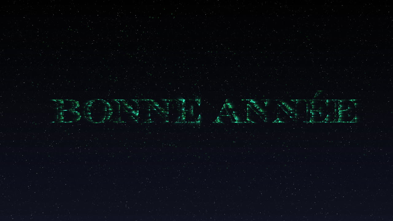 animación de felicitaciones de feliz año nuevo en letras verdes brillantes y fuegos artificiales