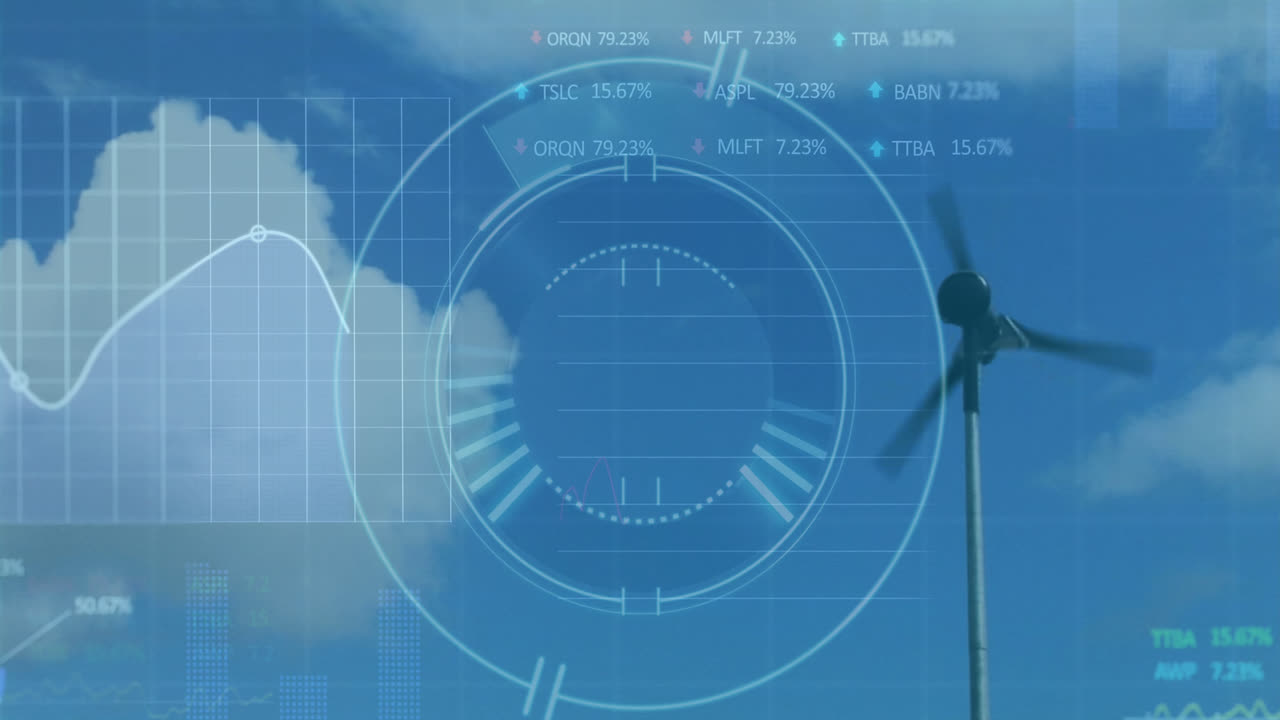 풍력 터빈에서 데이터 처리의 애니메이션