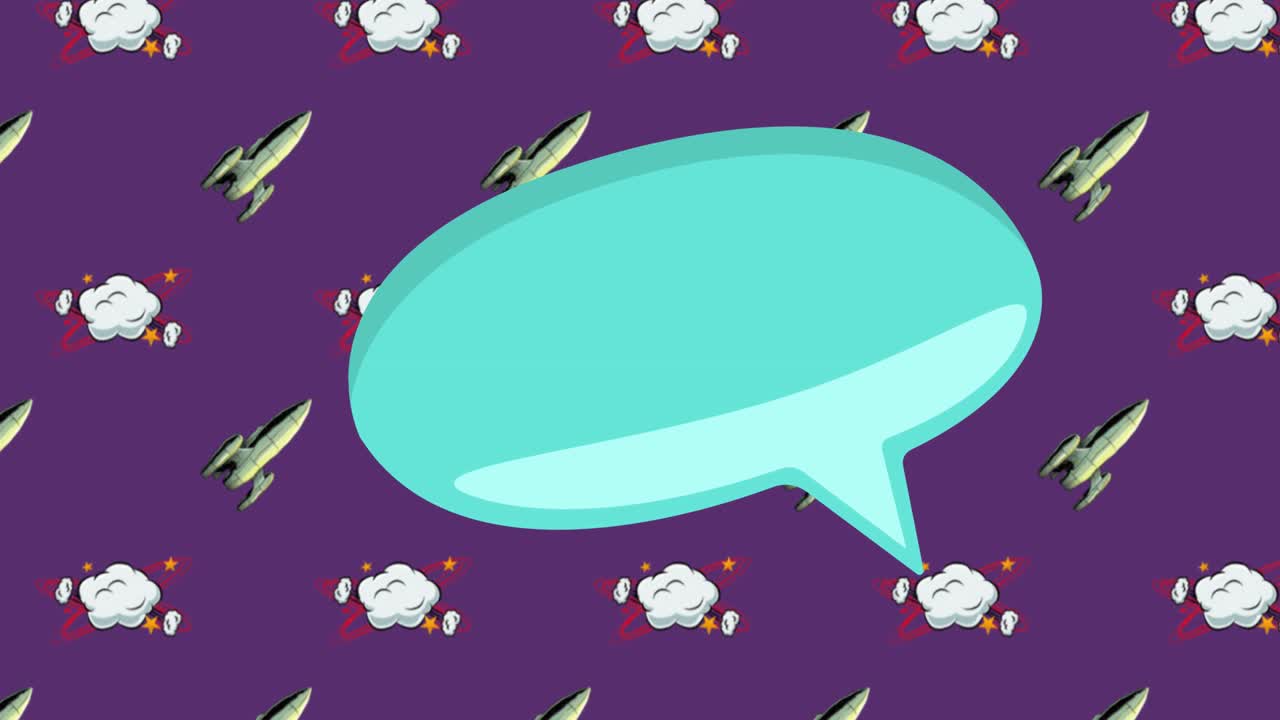 animación de la burbuja de voz y los iconos sobre fondo púrpura