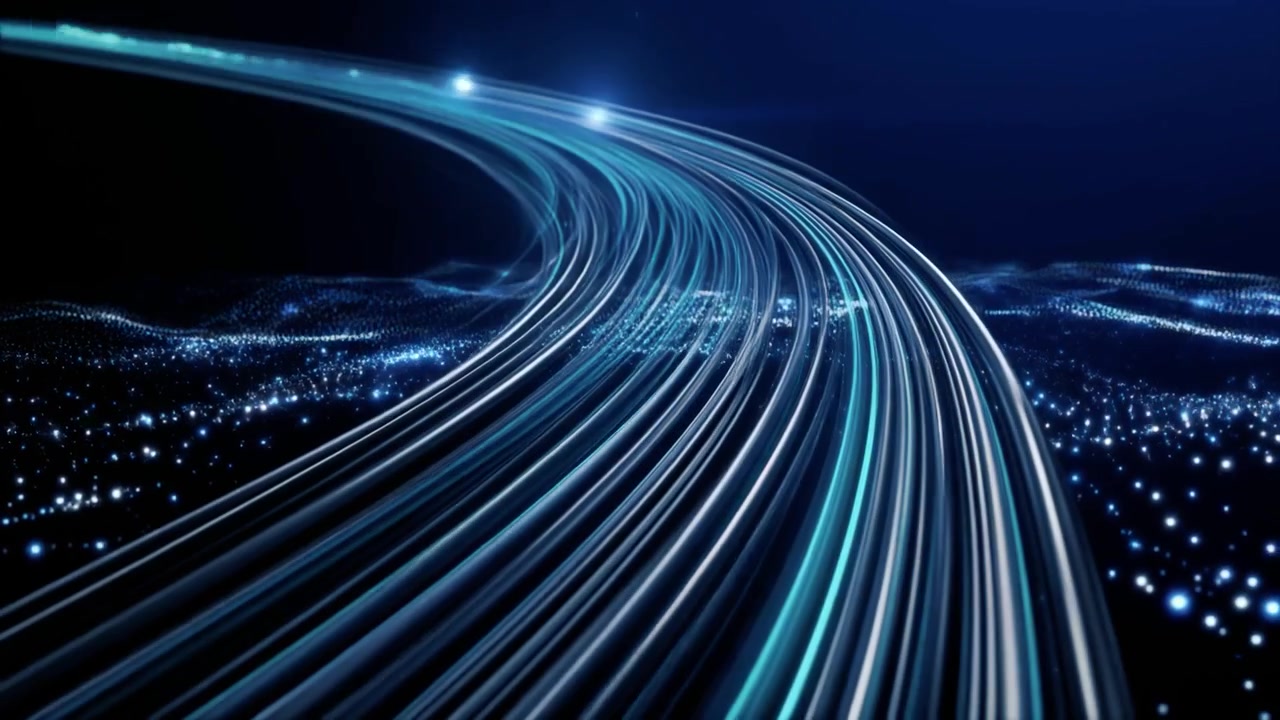 Dynamisk abstrakt baggrund af blå lysspor og datapartikler