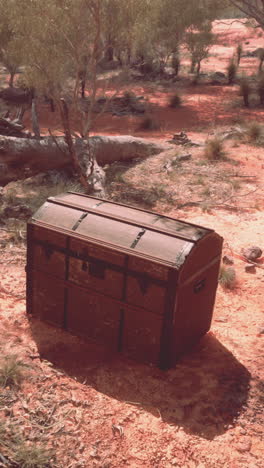 old wooden trunk in a desert landscape