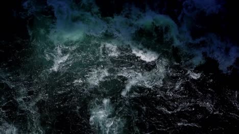 closeup of river with strong current, splashing waves and foam