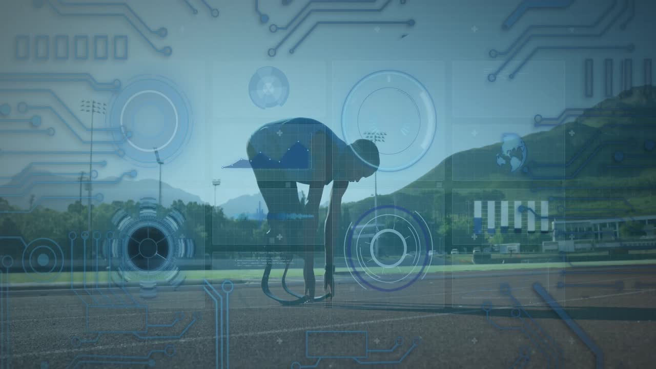 animación del procesamiento de datos sobre un corredor afroamericano discapacitado